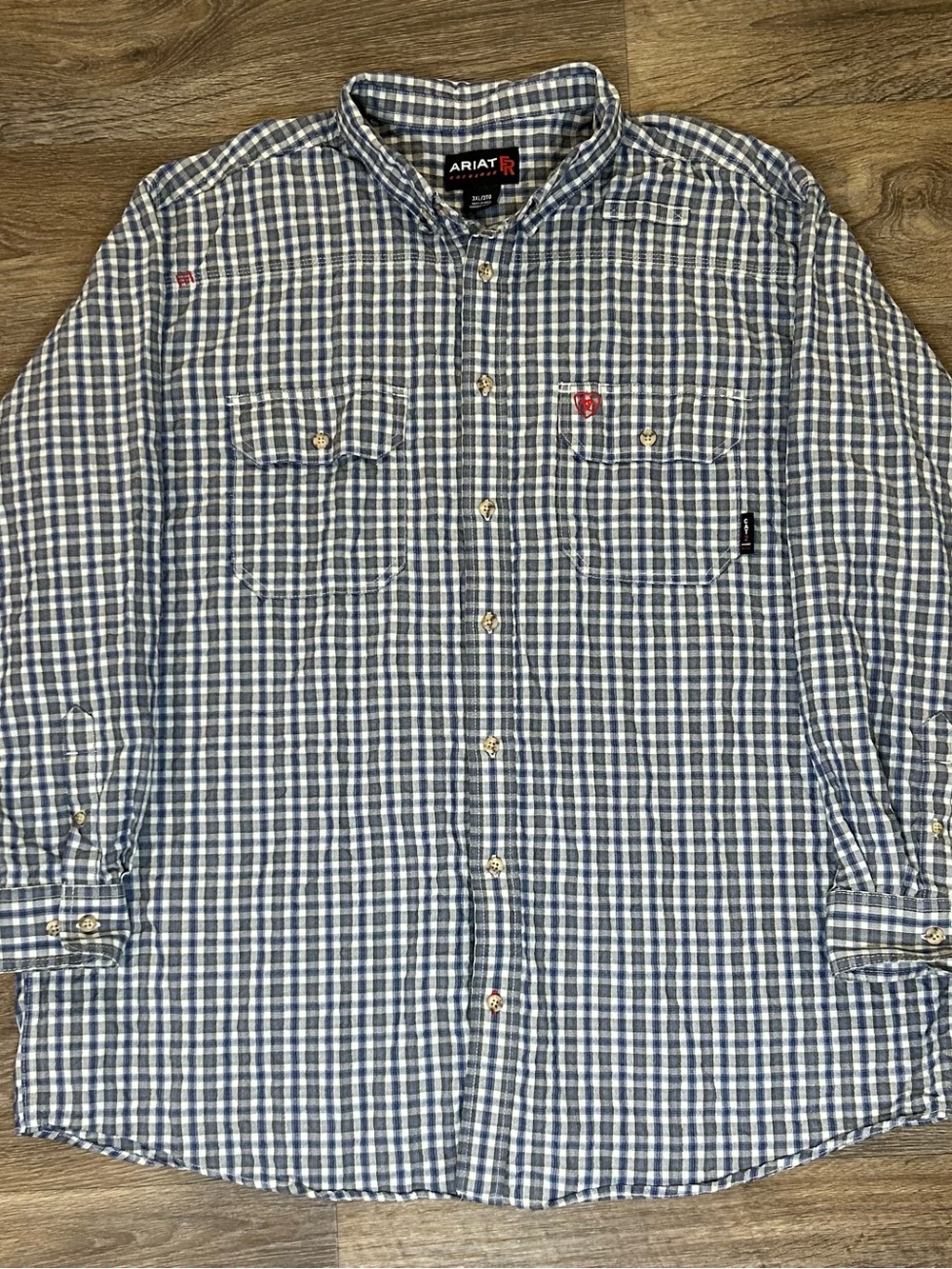 Ariat Work FR Shirt Mens 3XL Gray / Blue Plaid Flame Resistant CAT 2